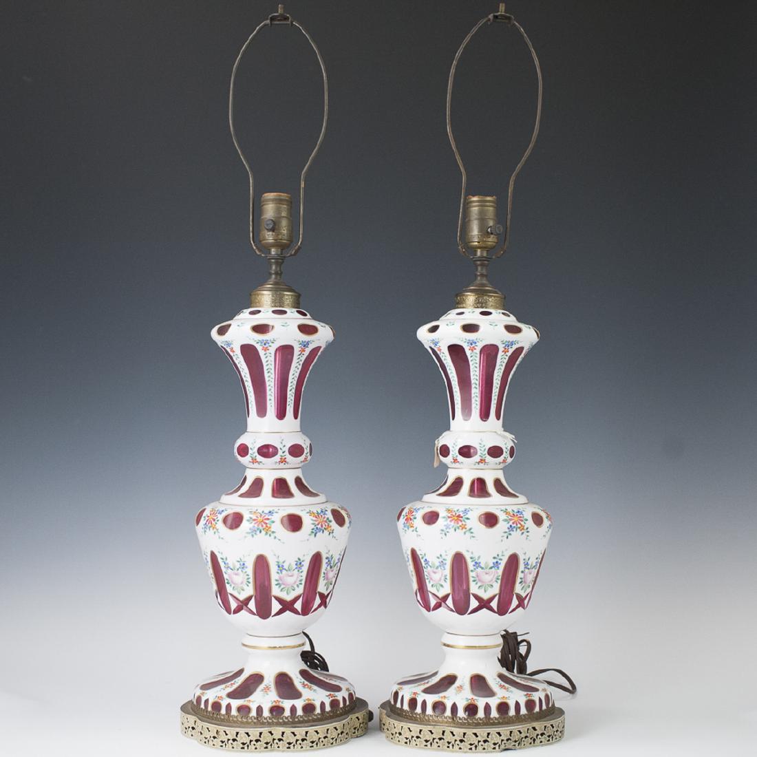 Bohemian Cut to Clear Ruby Glass Lamps (1 of 7)