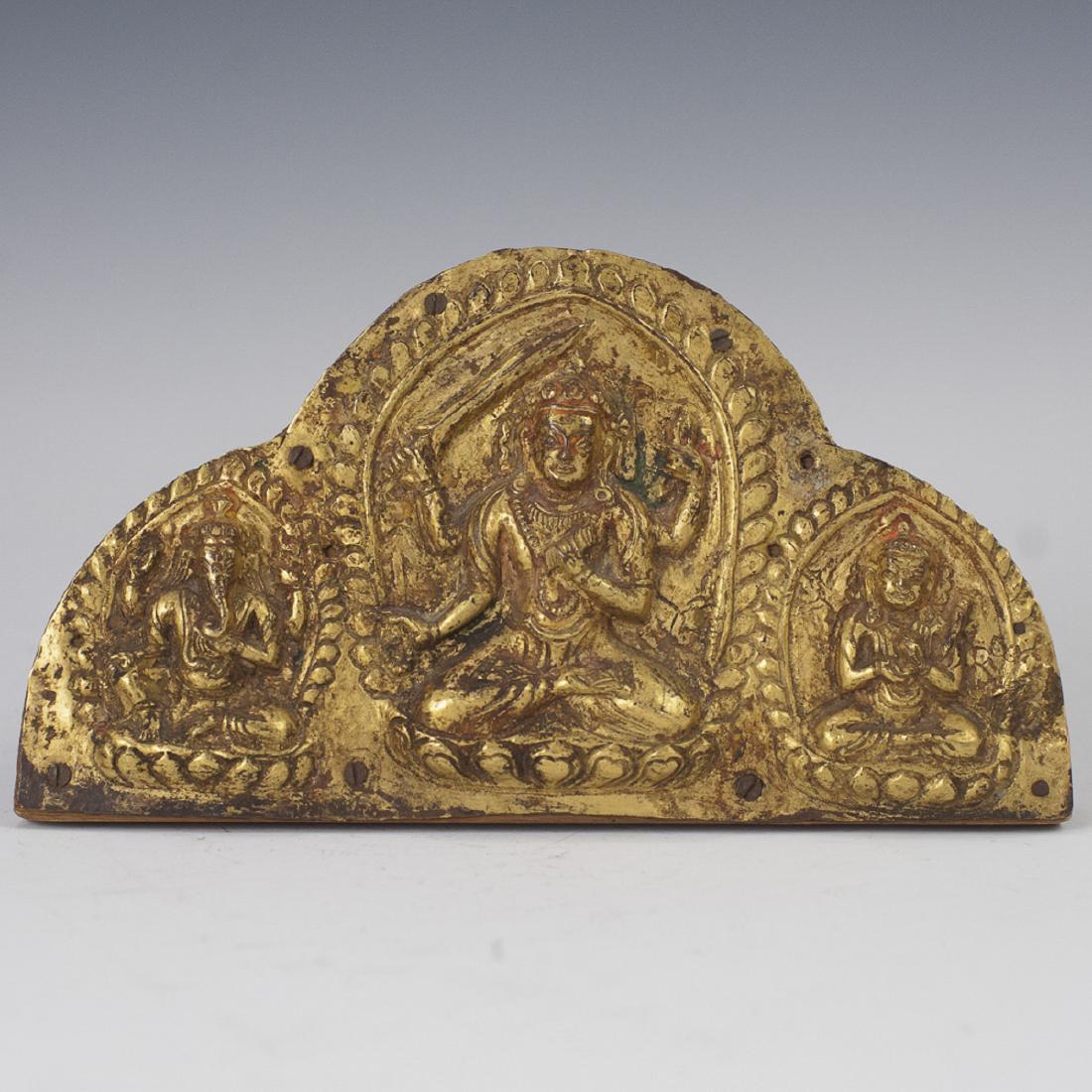 Antique Tibetan Gilt Repousse Plaque (1 of 4)