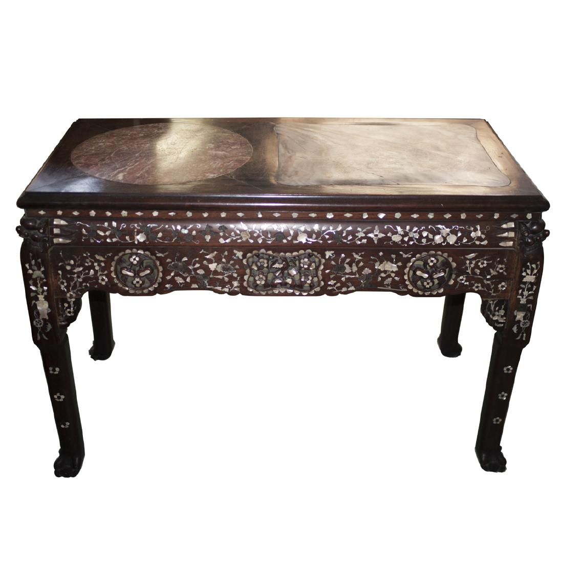 Chinese Rosewood Inlaid Mother of Pearl Console Table (1 of 5)