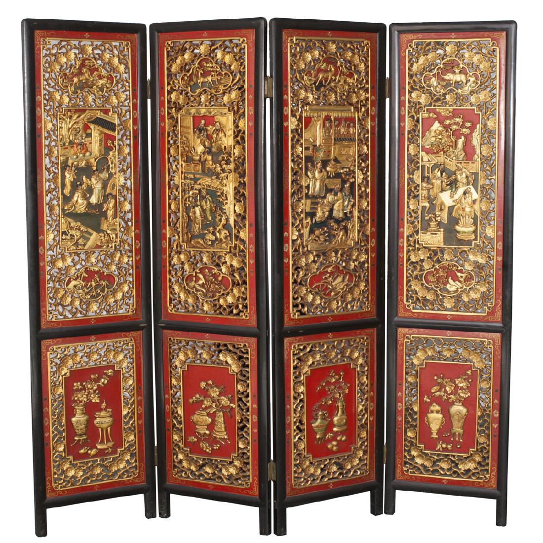 Antique Chinese Carved Lacquered Screen (1 of 8)