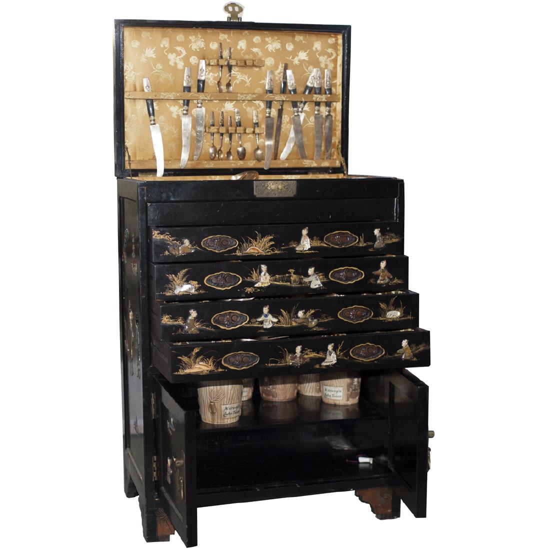 Carved Chinese Lacquered Commode (1 of 4)