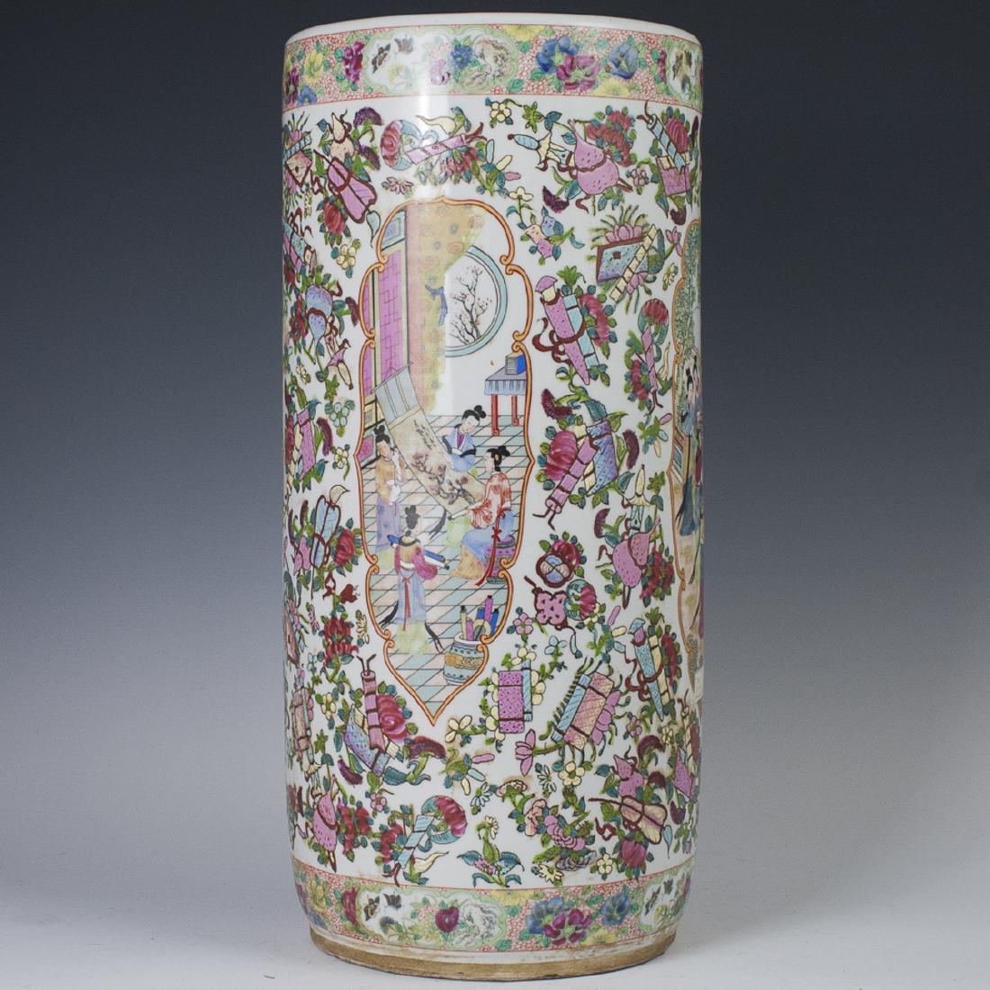 Antique Chinese Rose Medallion Umbrella Stand (1 of 6)