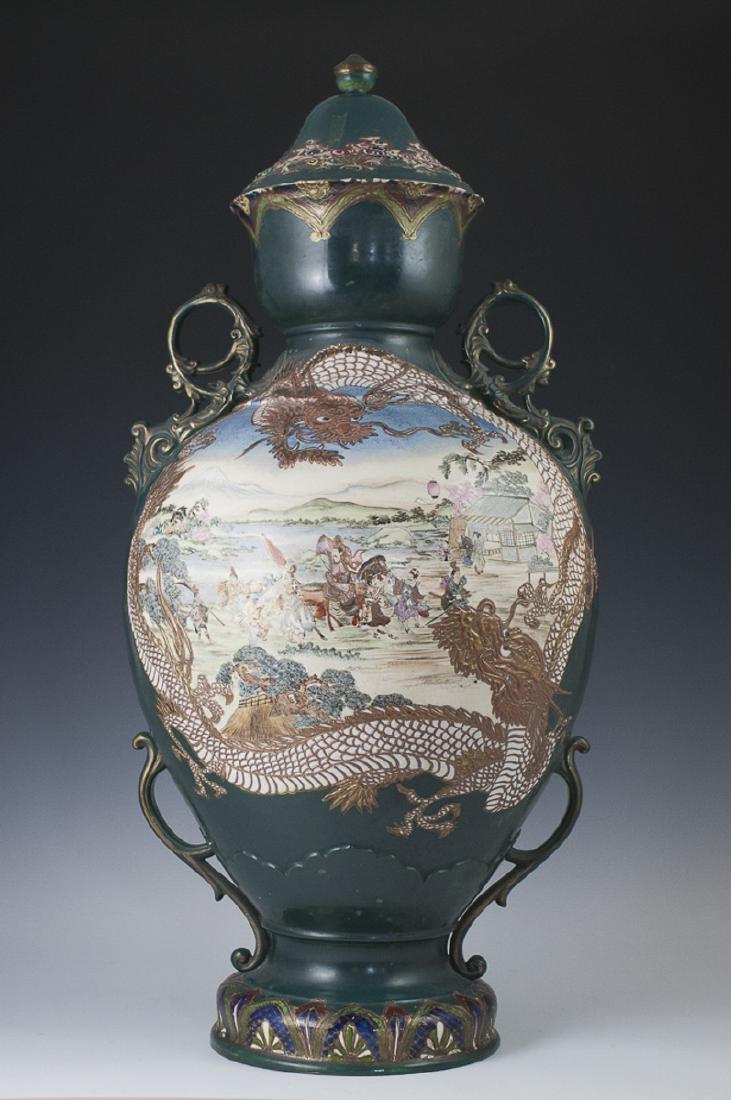 Antique Large Japanese Moriage Enameled Urn (1 of 11)