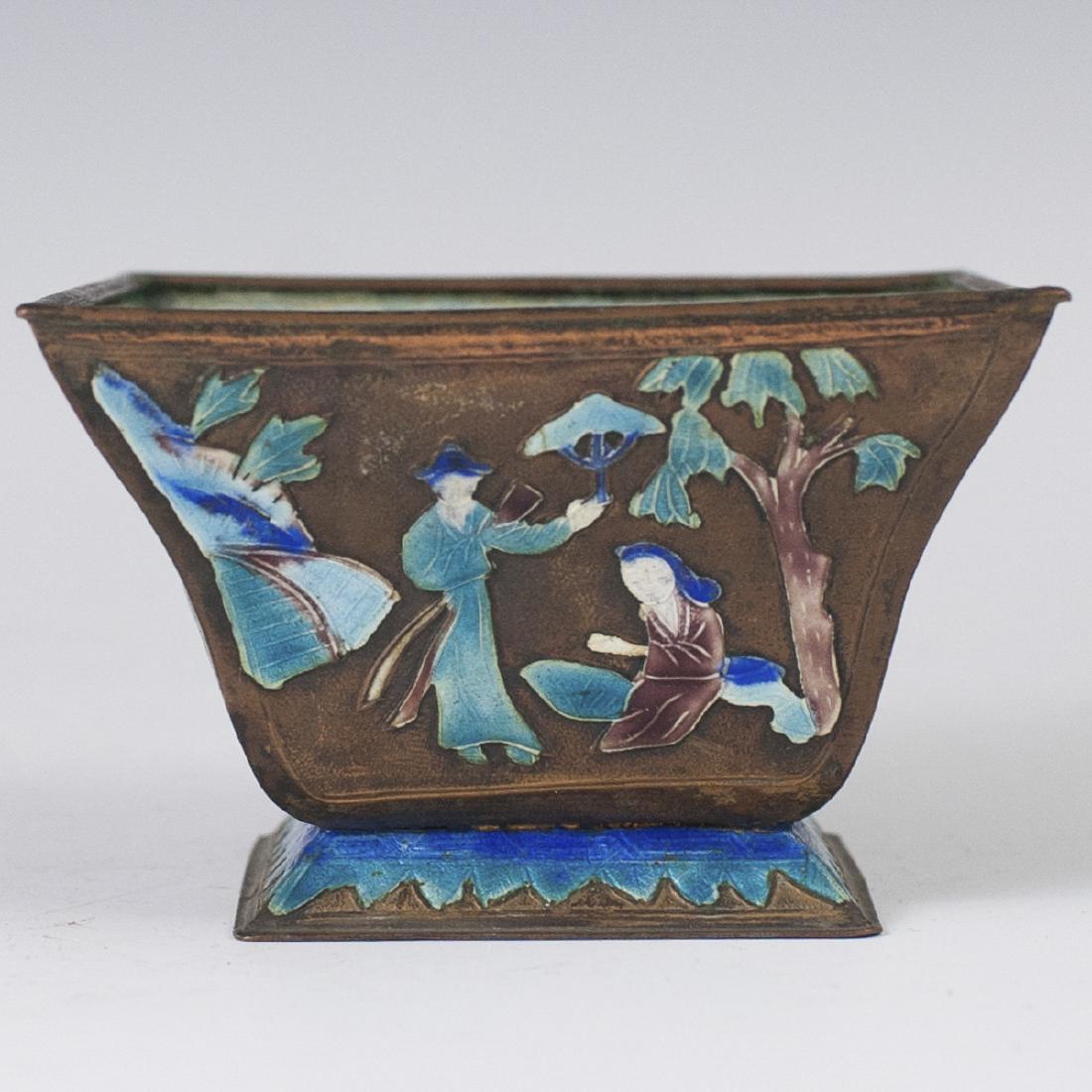 Antique Chinese Copper Enameled Bowl (1 of 4)