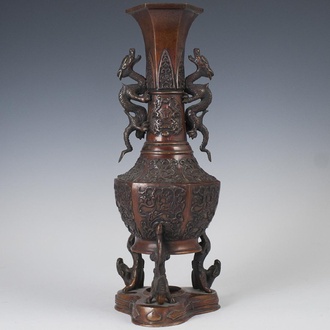 Japanese Meiji Bronze Footed Vase (1 of 5)