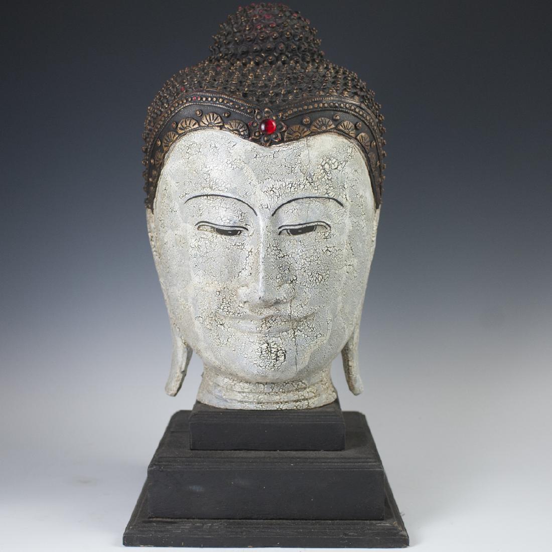 Carved Polychromed Wood Burmese Buddha Bust (1 of 5)
