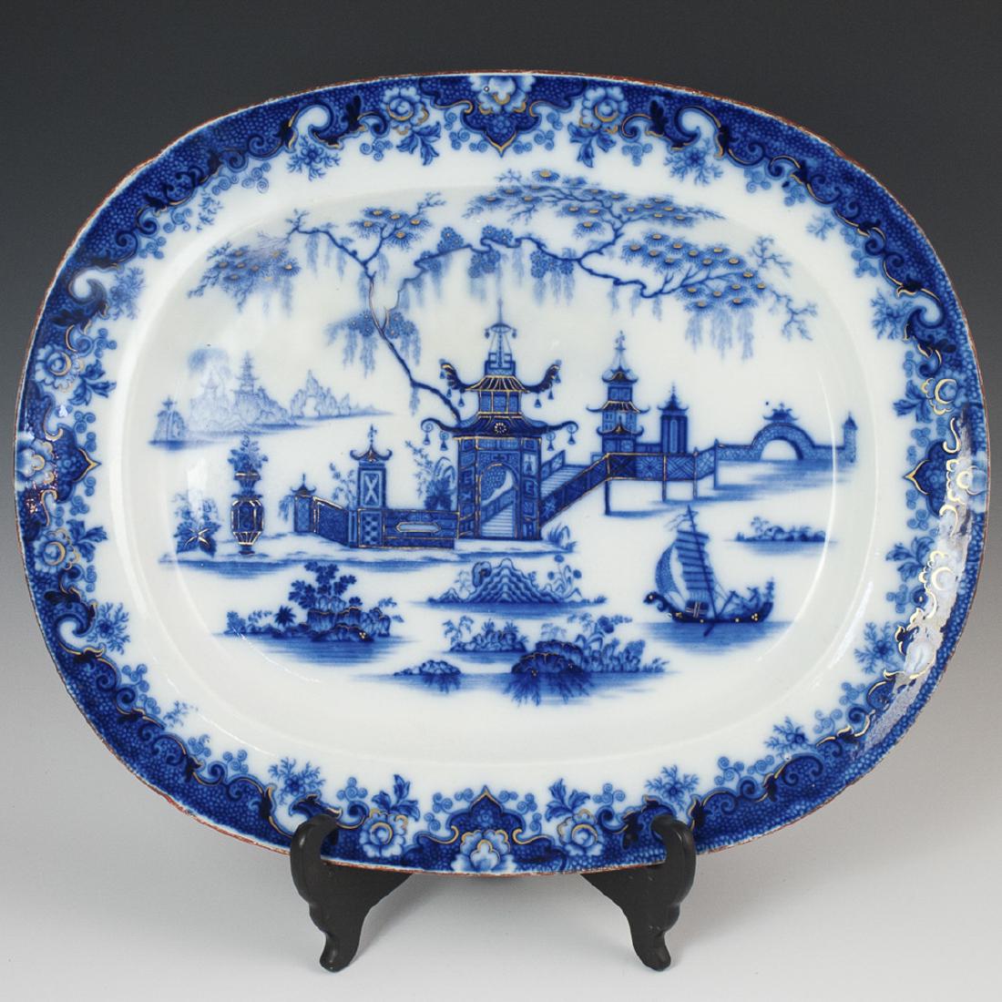 Antique W.H. & Co. "Whampoa" Flow Blue Tray (1 of 6)
