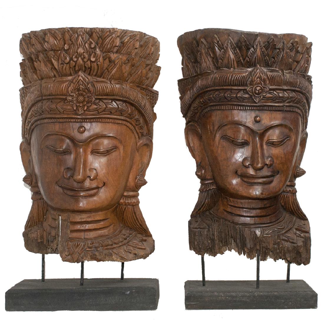 Large Balinese Carved Wooden Buddha Busts (1 of 4)