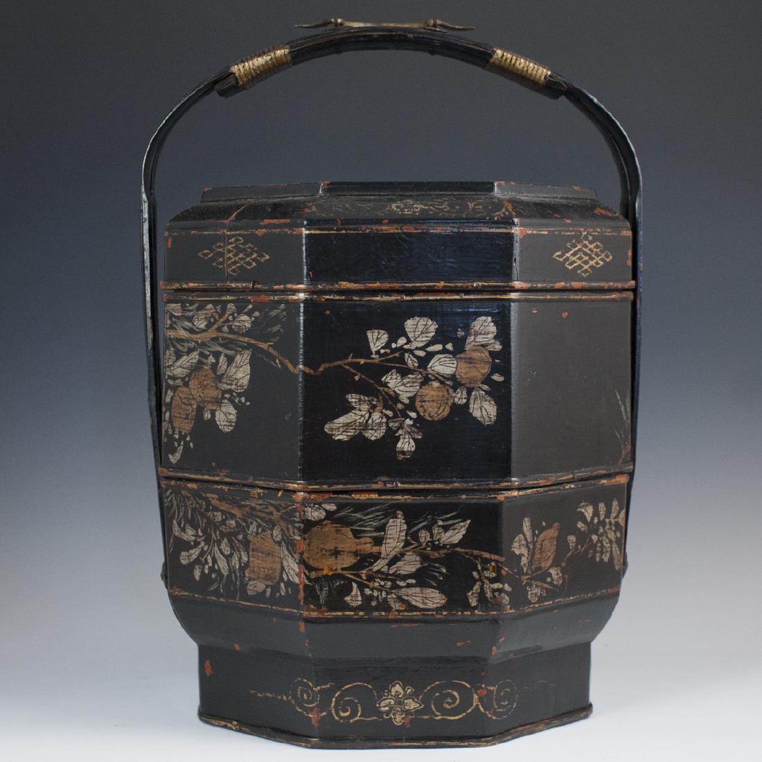 Antique Chinese Lacquered Papier Mache Wedding Basket (1 of 5)