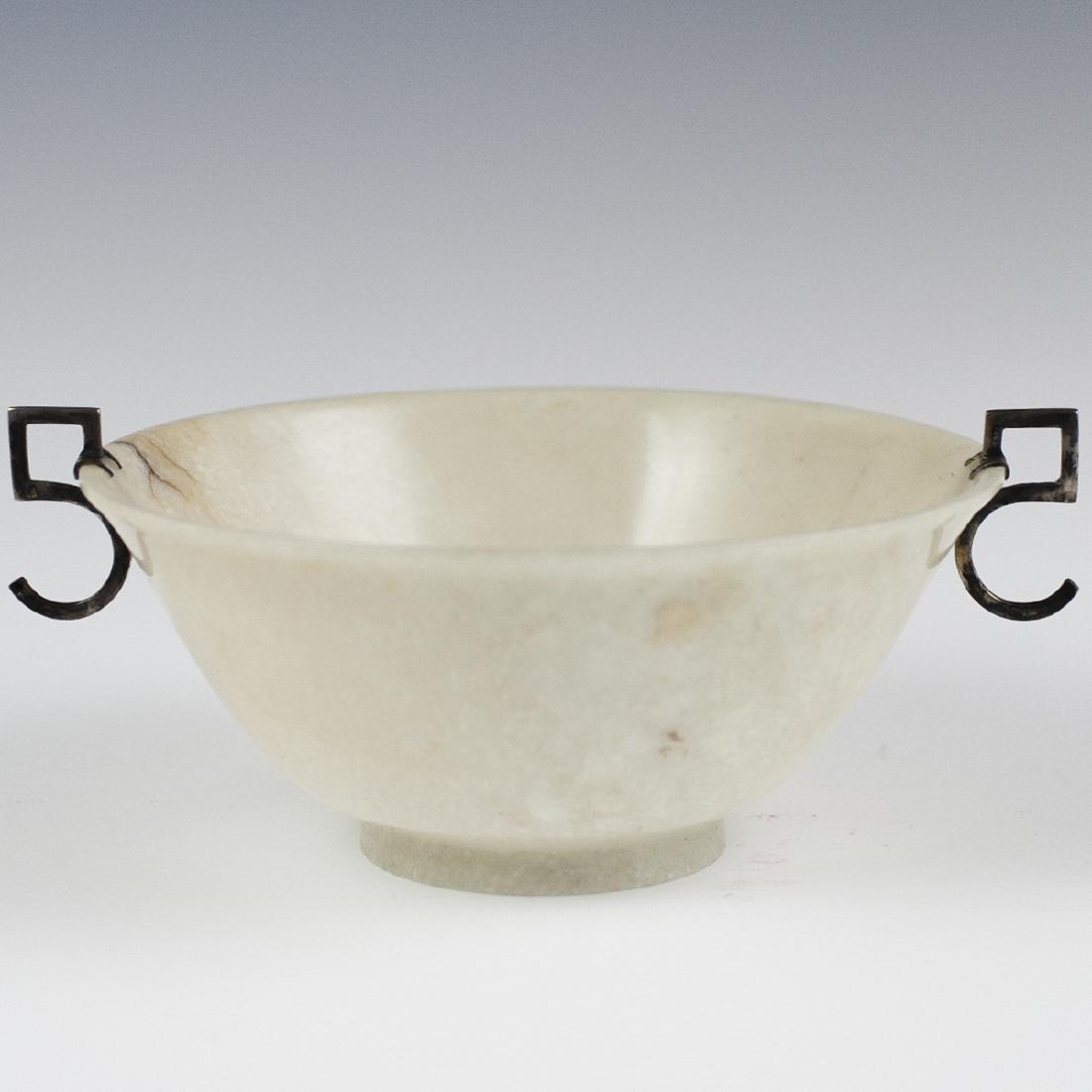 Chinese Silver Mounted White Jade Bowl (1 of 7)
