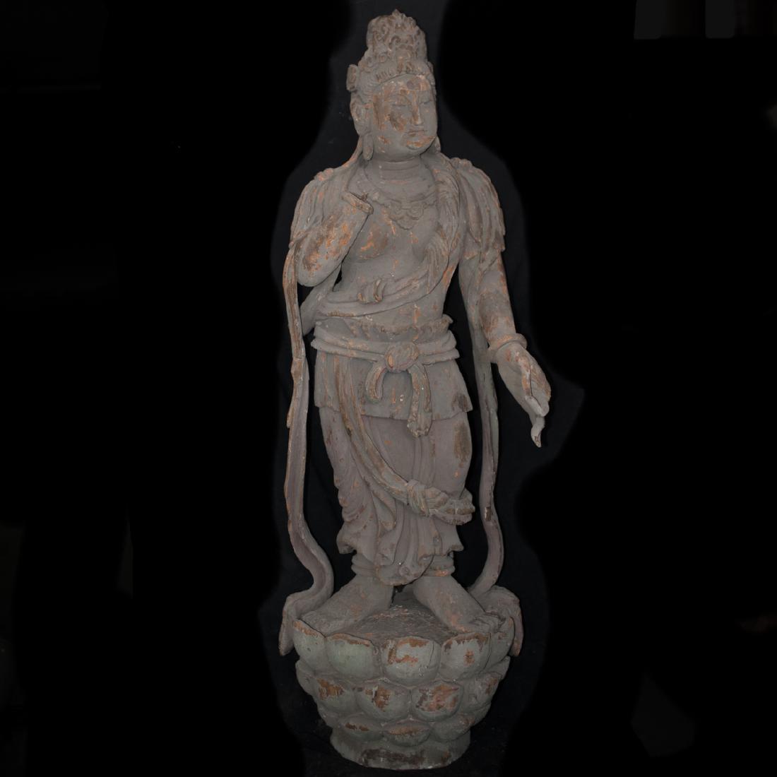 Antique Chinese Polychrome Wood Guanyin (1 of 5)