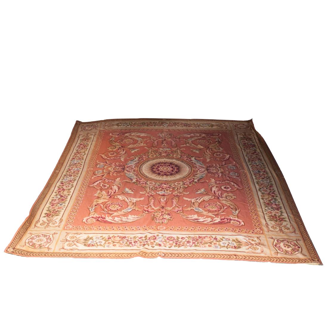 Palace Sized Tapestry: DESCRIPTION: A palace sized tapestry featuring a floral bouquet motif broder encompassing a further floral motif border, which envelops the center crolled Rococo floral motifs. CIRCA: Late 19th-Early 