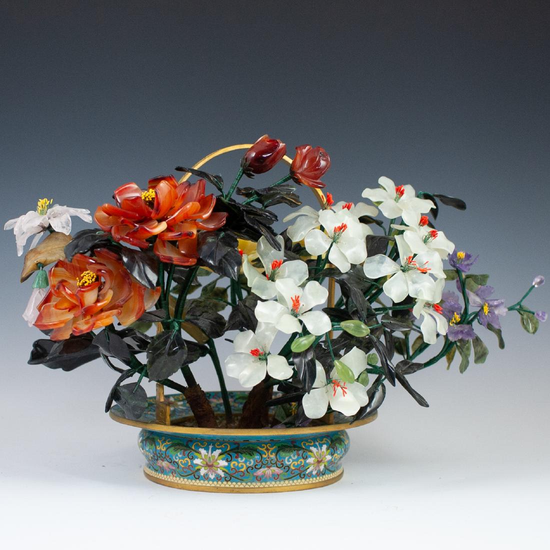 Chinese Cloisonne Enameled Semi-Precious Stone Tree (1 of 7)