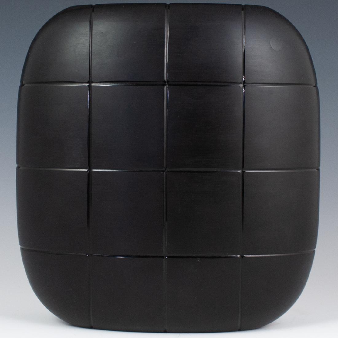Christian Ghion for Salviati Murano Glass Vase: DESCRIPTION: A Christian Ghion for Salviati Murano glass vase. Features an overall black tone with engraved channels creating a square pattern. Signed:"Christian Ghion par Salviati 2005 Lopez & Partne
