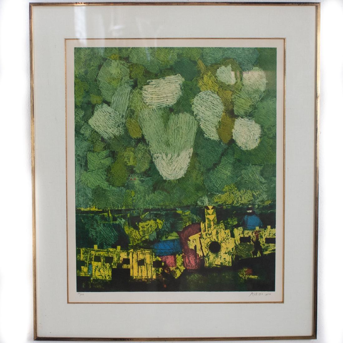 Mordecai Ardon (Polish/Israeli 1896 - 1992): DESCRIPTION: A color lithograph titled:"Mardani" by Polish, Israeli artist, Mordecai Ardon. Pencil signed along plate: "17/100 Ardon" as well as Hebrew letters that reads:" Mardani". CIRCA: Late 20th