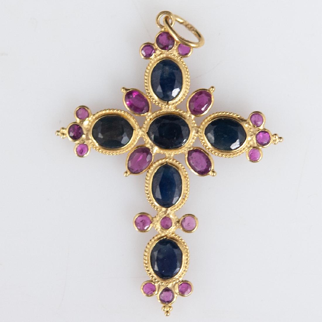 18kt Gold Sapphire Ruby Pendant (1 of 4)