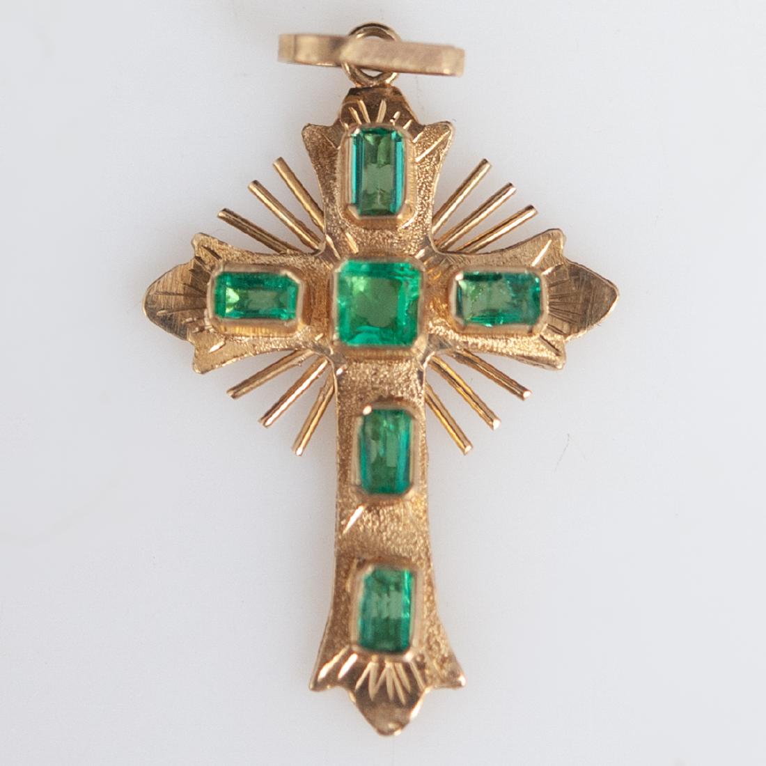 18kt Gold Emerald Cross Pendant (1 of 3)