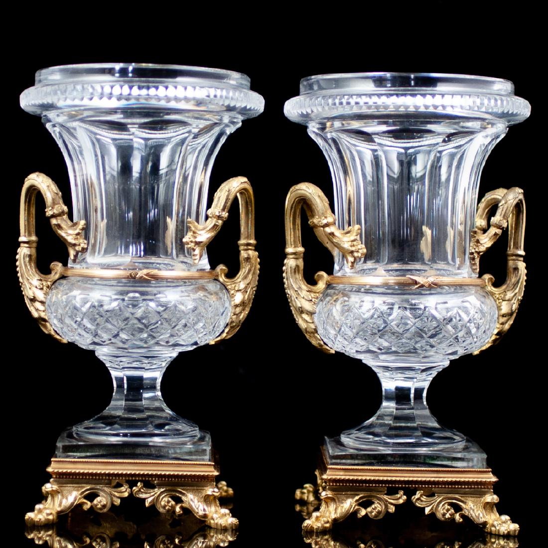 Baccarat Style Crystal & Dore Bronze Medici Vases