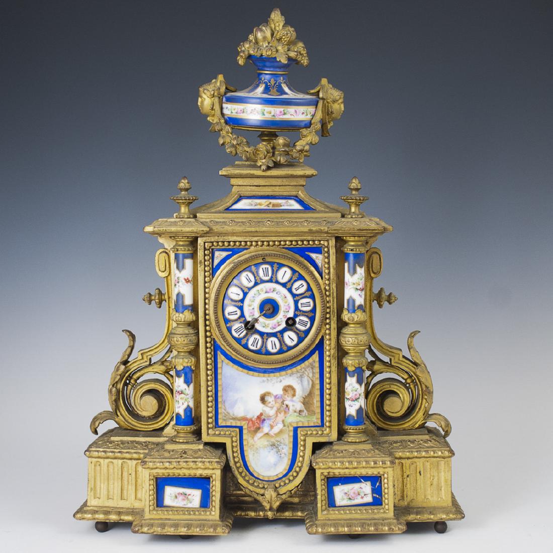 Antique Japy Freres Dore Bronze Porcelain Clock (1 of 9)