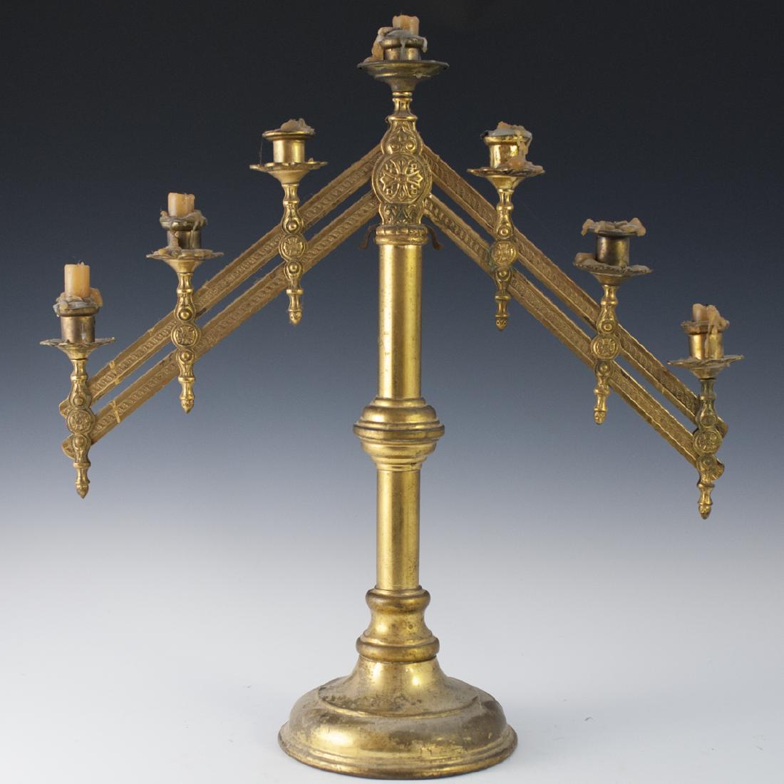 Antique Brass Mechanical Altar Candelabra (1 of 3)