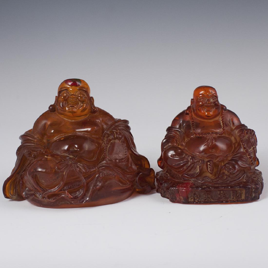 Carved Chinese Amber Laughing Buddhas (1 of 6)