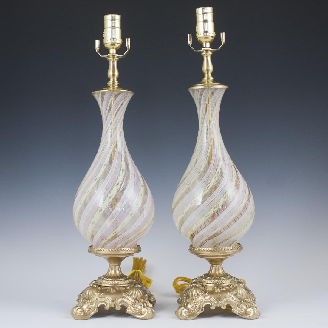 Murano Glass Mounted Dore Bronze Lamps (1 of 4)