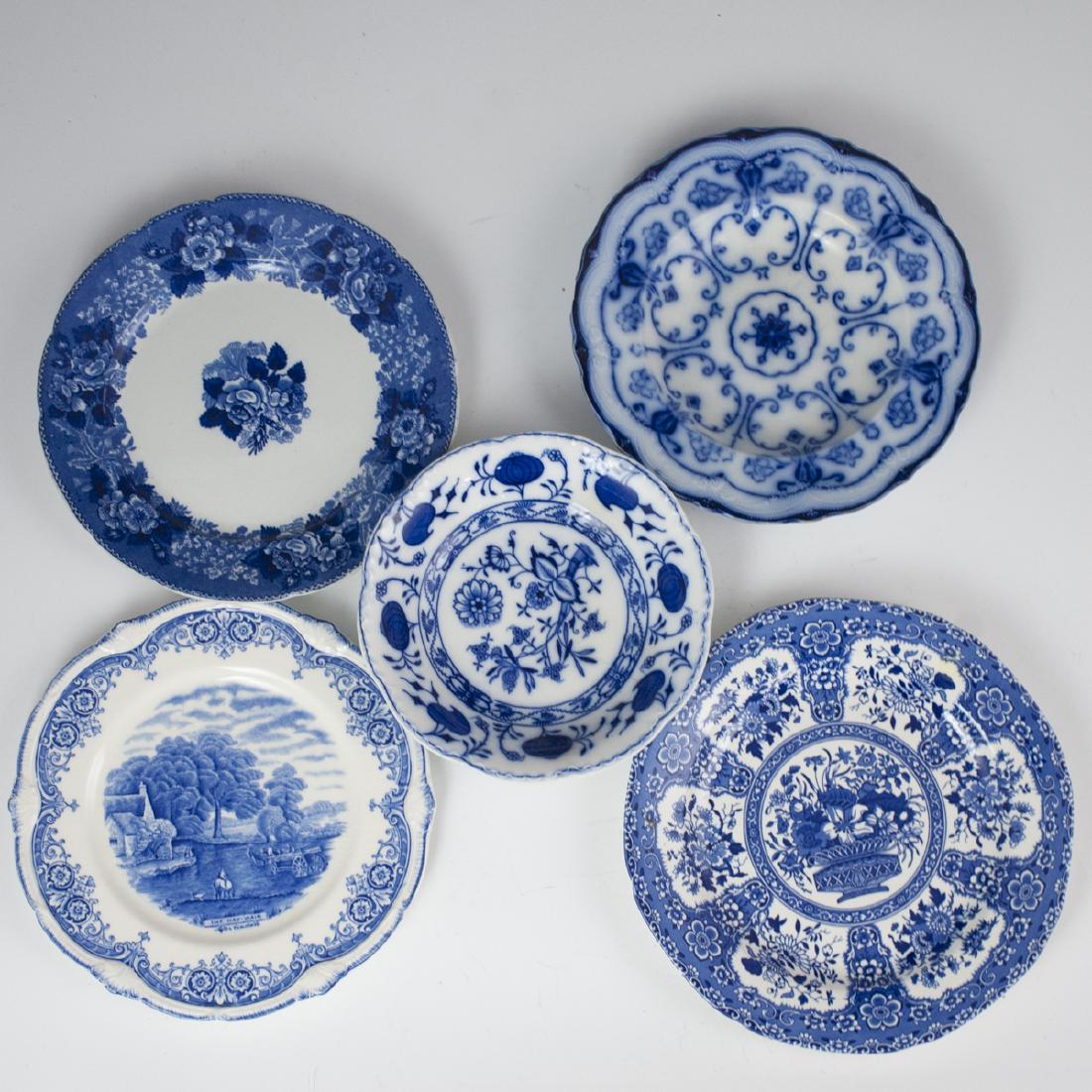 Antique English Blue & White Porcelain Plates (1 of 6)