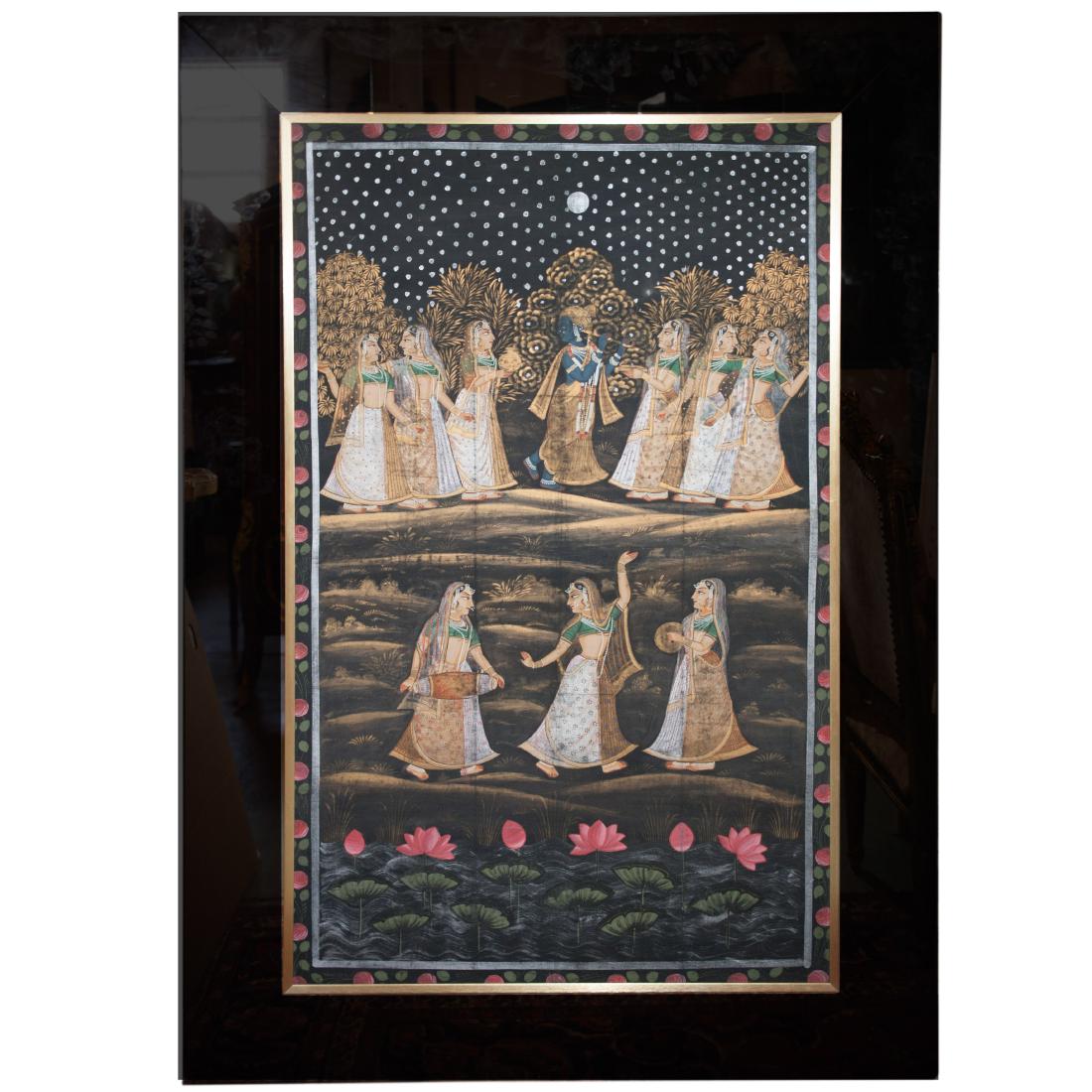 Large Mirror Framed Indian Cloth Painting (1 of 2)