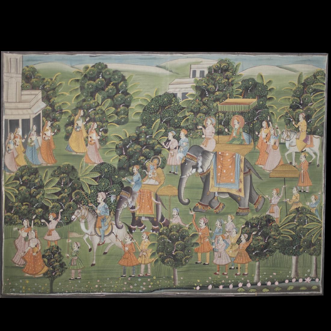 Monumental Indian Pichhwai Gouache on Silk Painting (1 of 8)