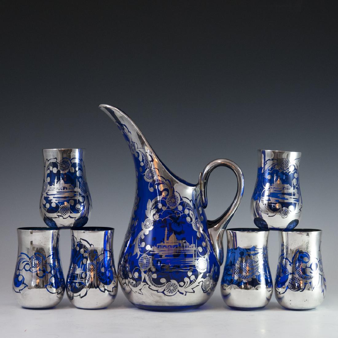 Silver Overlaid Cobalt Glass Set (1 of 4)