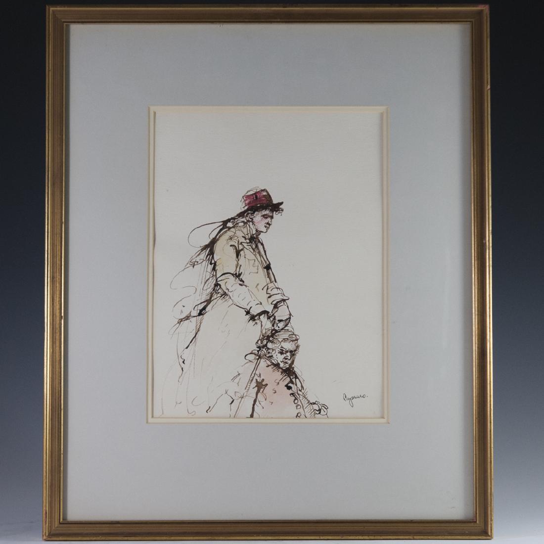 Sears Vincent Price Collection Drawing: DESCRIPTION: A signed drawing from the Vincent Price Sears & Roebuck Co. collection. Features a drawing of a mother fixing the hair of a young girl. Signed on the lower right:"Capraro" and stickered o
