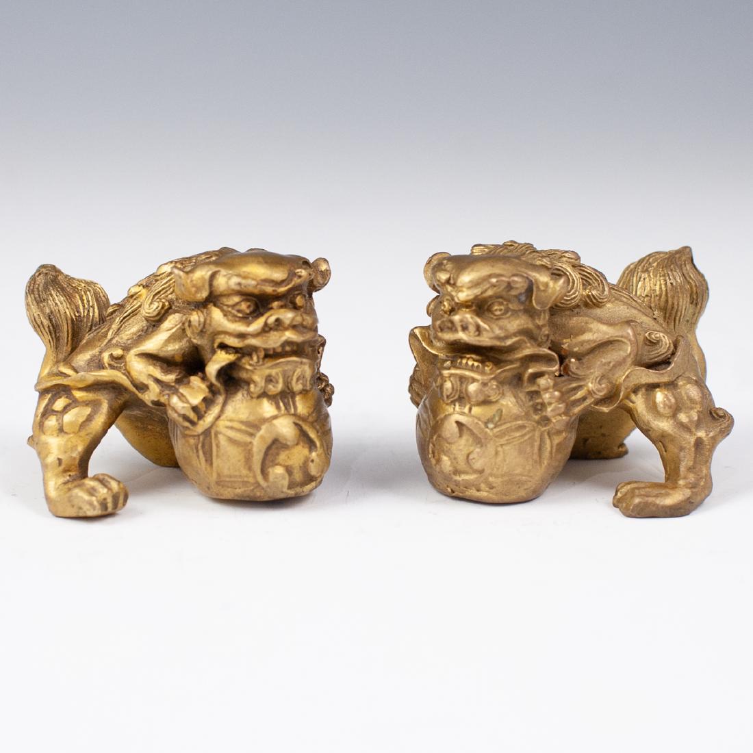 Pair Of Gilded Bronze Chinese Foo Dogs (1 of 5)