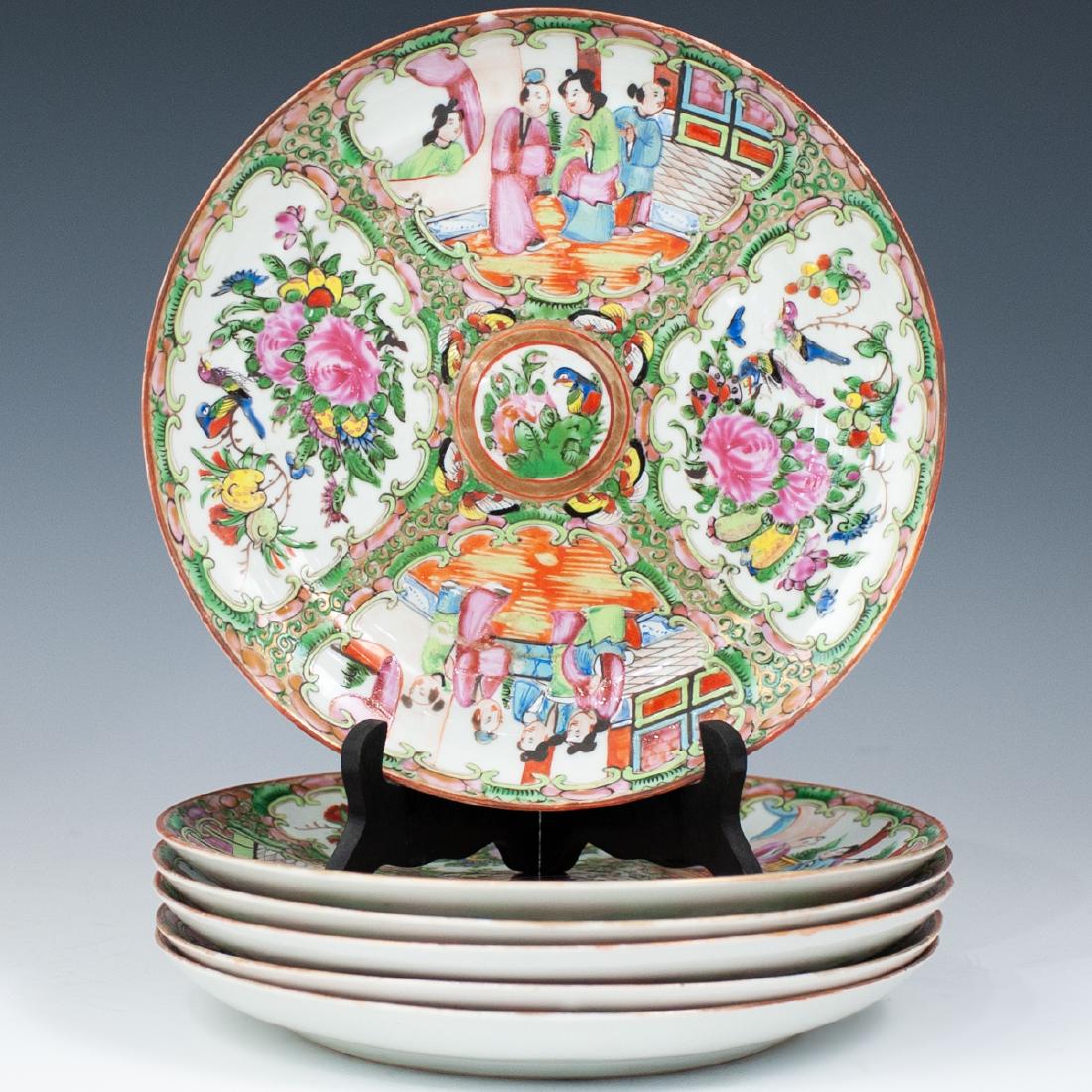 6 Chinese Rose Medallion Porcelain Plates with sauce (1 of 4)