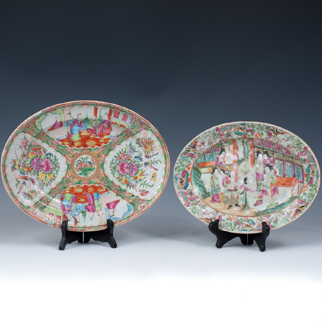 2 Antique Chinese Rose Medallion Porcelain Oval Serving (1 of 5)
