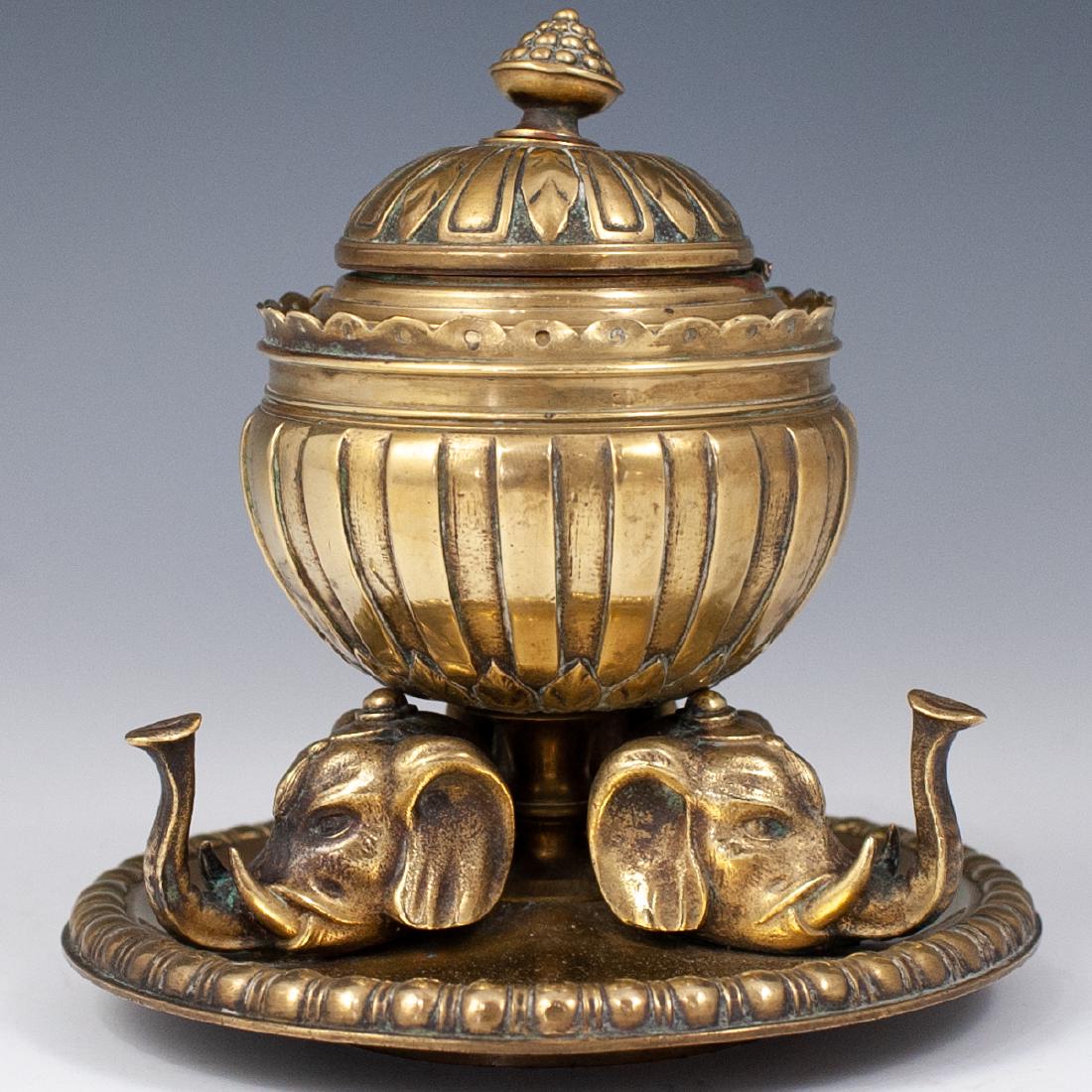 Bronze Gilded Elephant Inkwell (1 of 4)