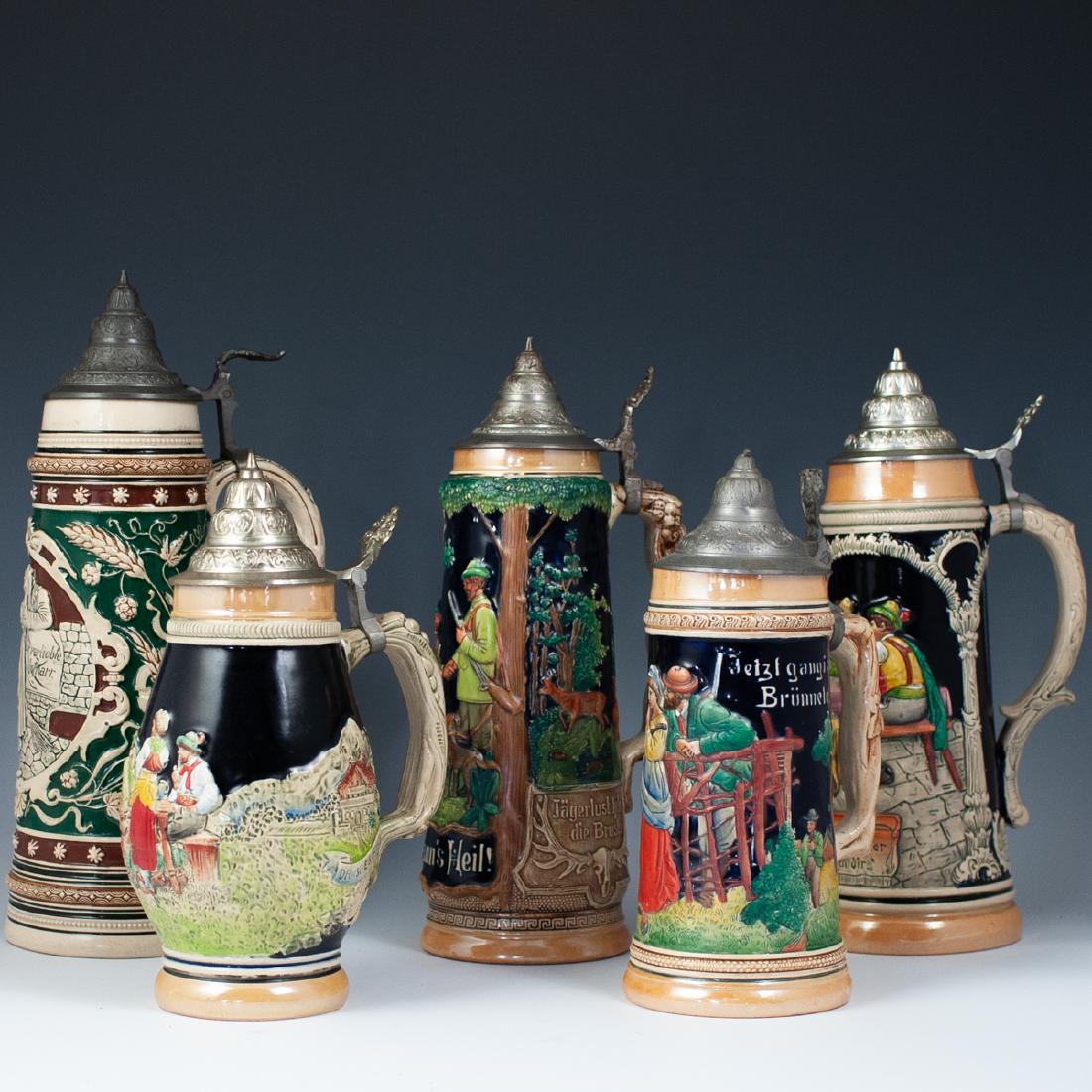 Lot of 5 Large German Steins (1 of 10)