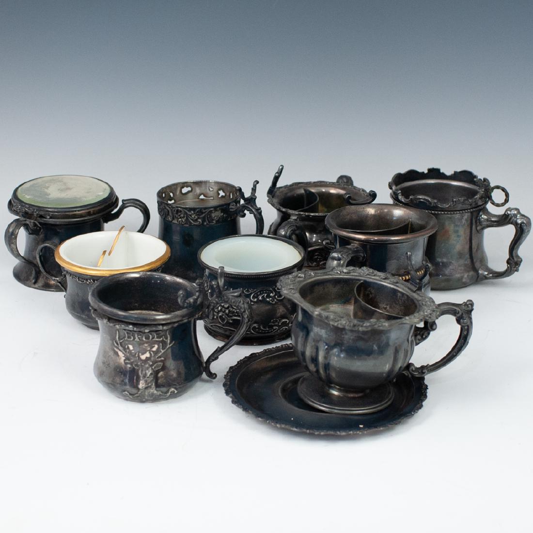 Lot (9) Antique Silver Plated Shaving Mugs