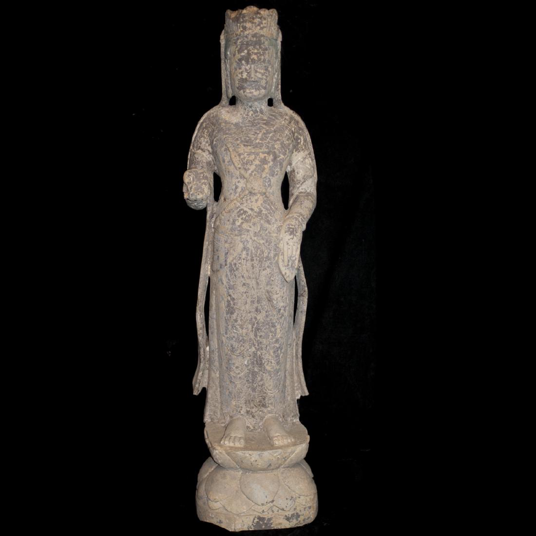 Antique Polychrome Stone Guanyin (1 of 4)
