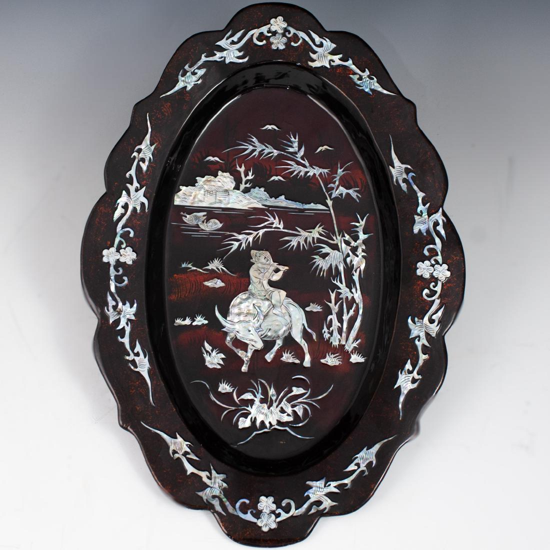 Chinese Mother Of Pearl Lacquered Plaque (1 of 4)