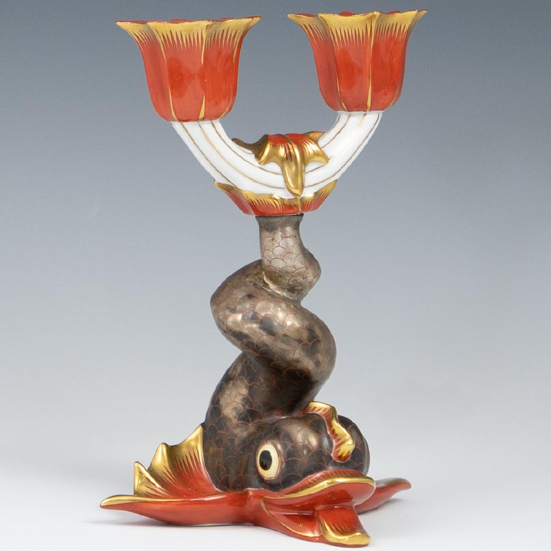 Herend Porcelain "Koi Fish" Double Candlestick (1 of 5)