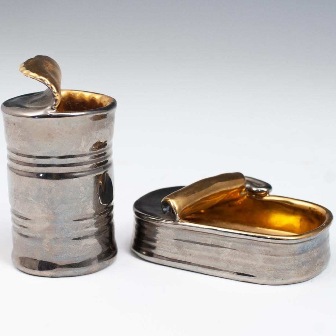 (2 Pc) Capodimonte Silver Overlaid Open Cans (1 of 3)