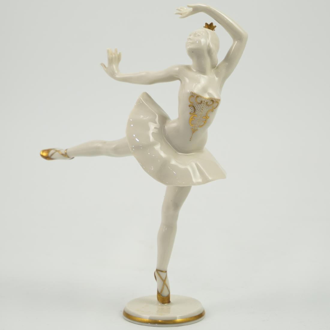 Hutschenreuther Porcelain Ballerina: DESCRIPTION: A porcelain figurine by Lorenz Hutchenreuther depics a dancing ballerina finished with gilded accents. Marked along the underside "Lorenz Hutchenreuther Kunstabteilung" CIRCA: 20th Ct. OR