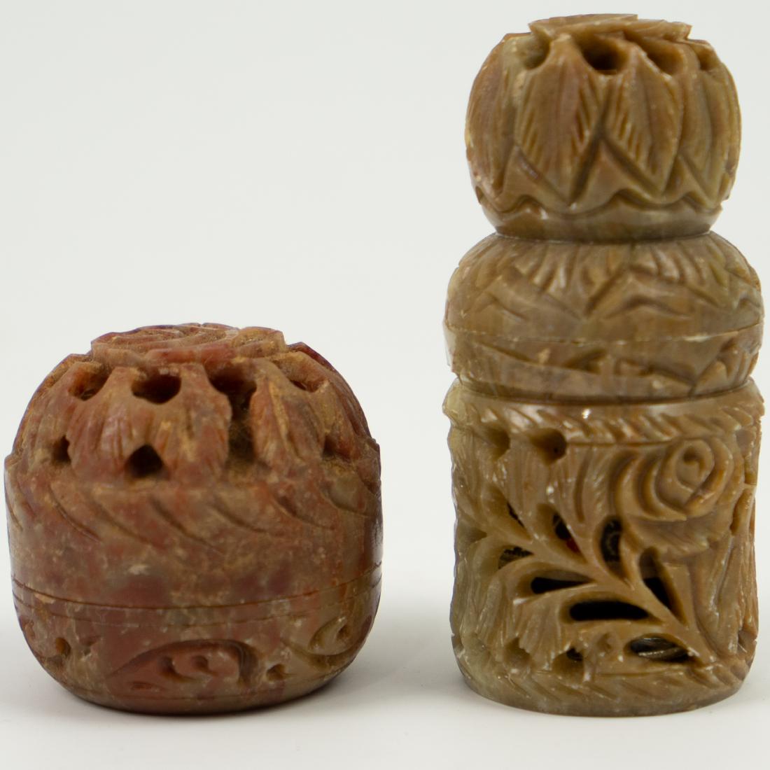 (2 Pc) Soapstone Trincket Boxes (1 of 3)