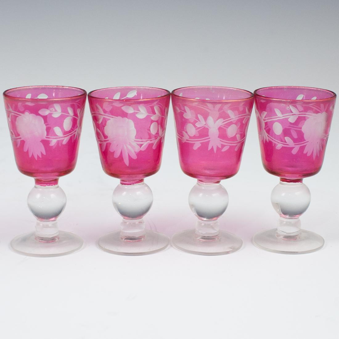(4 Pc) Floral Etched Shot Glass Set (1 of 2)