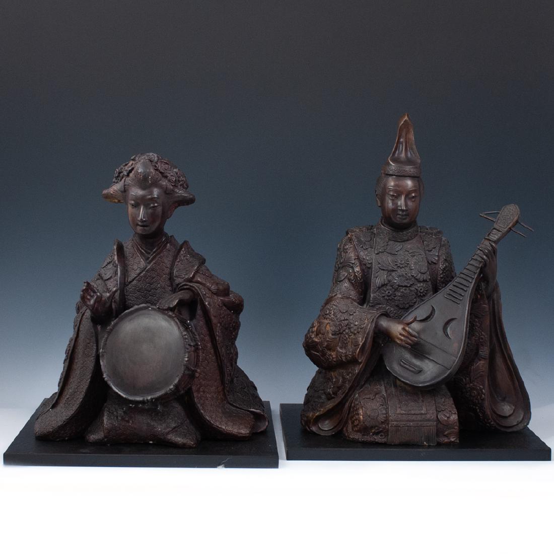 Chinese Bronze Seated Musician Sculptures (1 of 5)