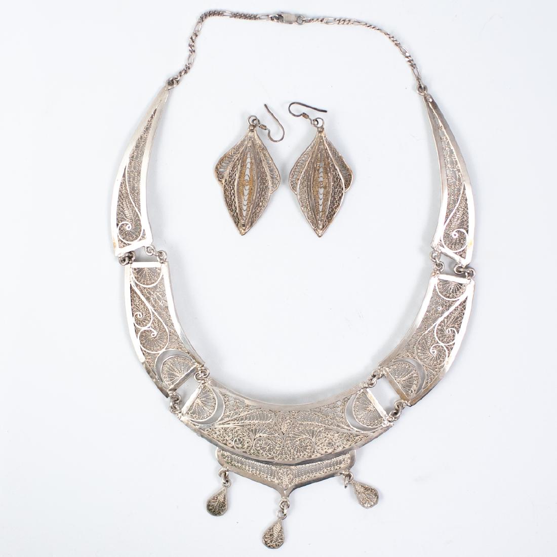 (3 Pcs) Sterling Filigree Necklace and Earrings Set (1 of 5)