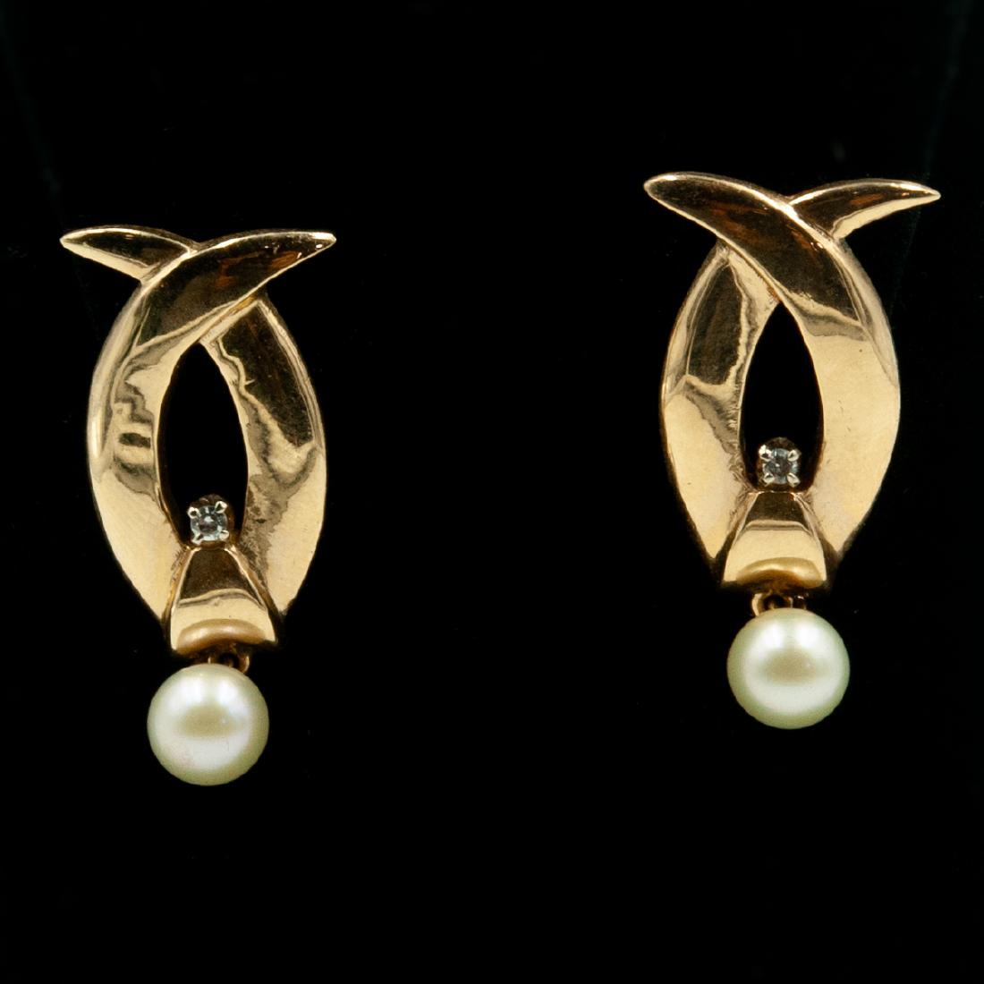 14K Gold Diamond and Pearl Drop Earrings (1 of 3)