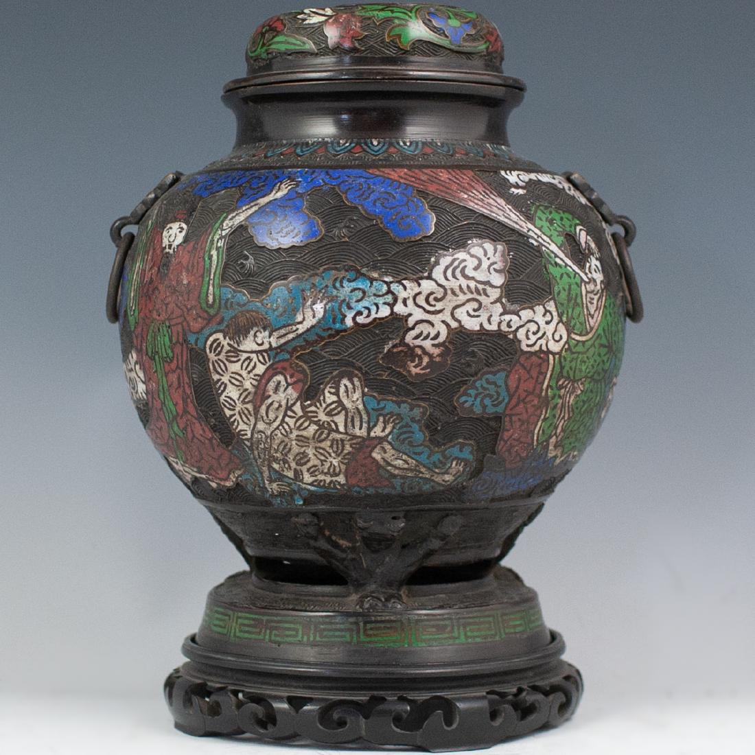 Antique Stamped Chinese Bronze Cloisonne Enamel Censer (1 of 8)