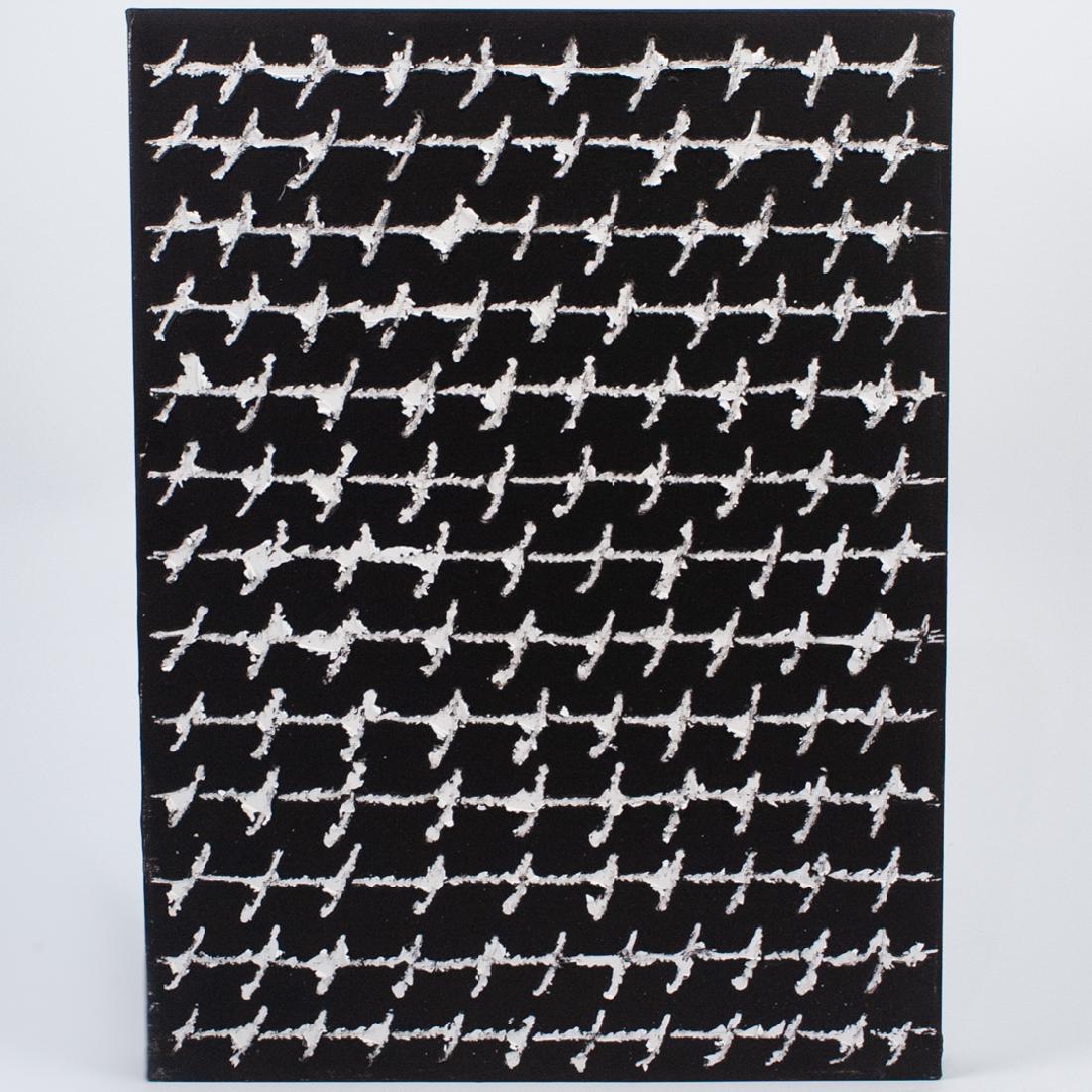 Alfredo Rapetti Mogol (Italian, b. 1962) Acrylic on: DESCRIPTION: An Acrylic on Canvas painting by Italian artist Alfredo Rapetti Mogol. The work is titled "Lettera Scritta" from 2010. Depicts an abstract composition on black ground with white script. S