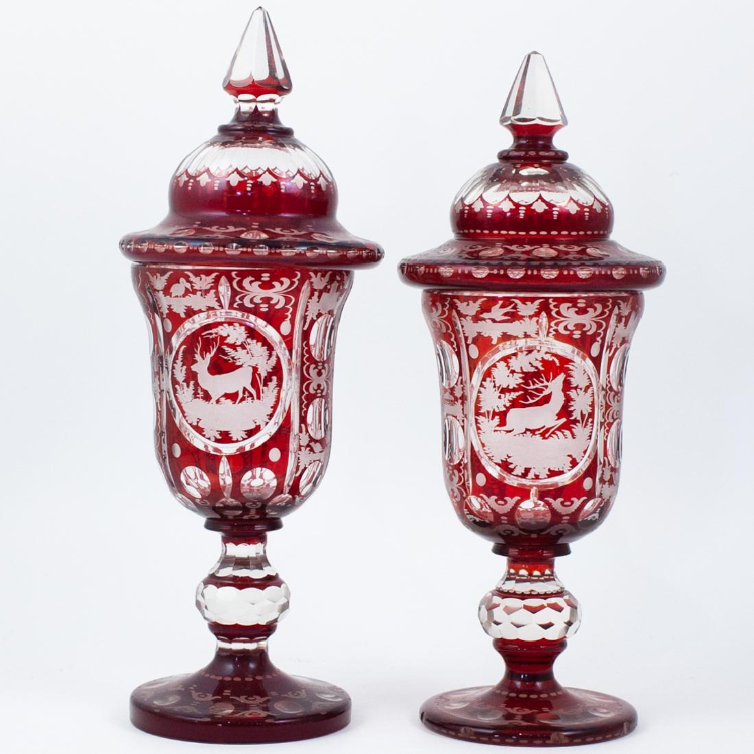 Pair of Bohemian Glass Urns (1 of 4)